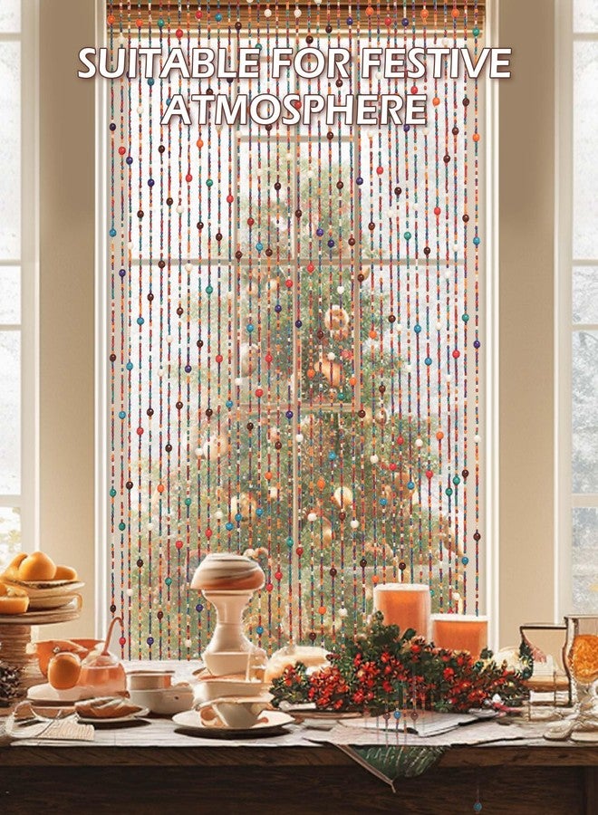Ezcasch Bamboo Beaded Curtain for Doorways - Multi-Scenario Application, Purely Handmade, Insect Screen for Bedroom or Balcony - 35.4" x 78.7", Rainbow - Image 3